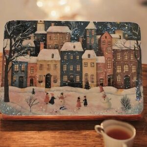 Winter Village Scene Wood Trivet